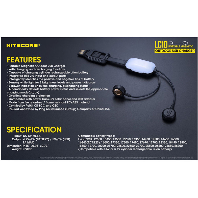 Nitecore LC10 Portable Magnetic Outdoor USB Charger
