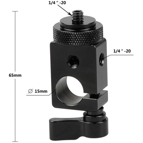 CAMVATE 15mm Single Rod Clamp with 1/4"-20 Screw Mount Adapter (Black Lever)