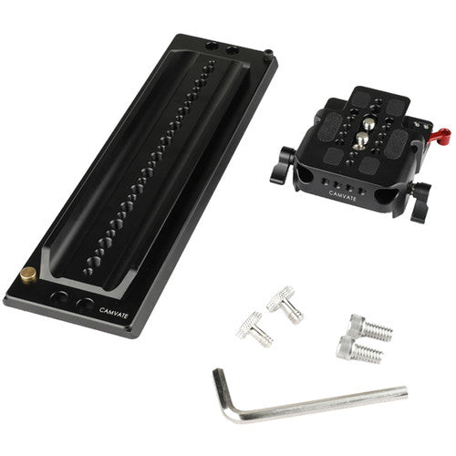 CAMVATE 12" Dovetail Bridge Plate and QR Baseplate with Double Rod Adapter