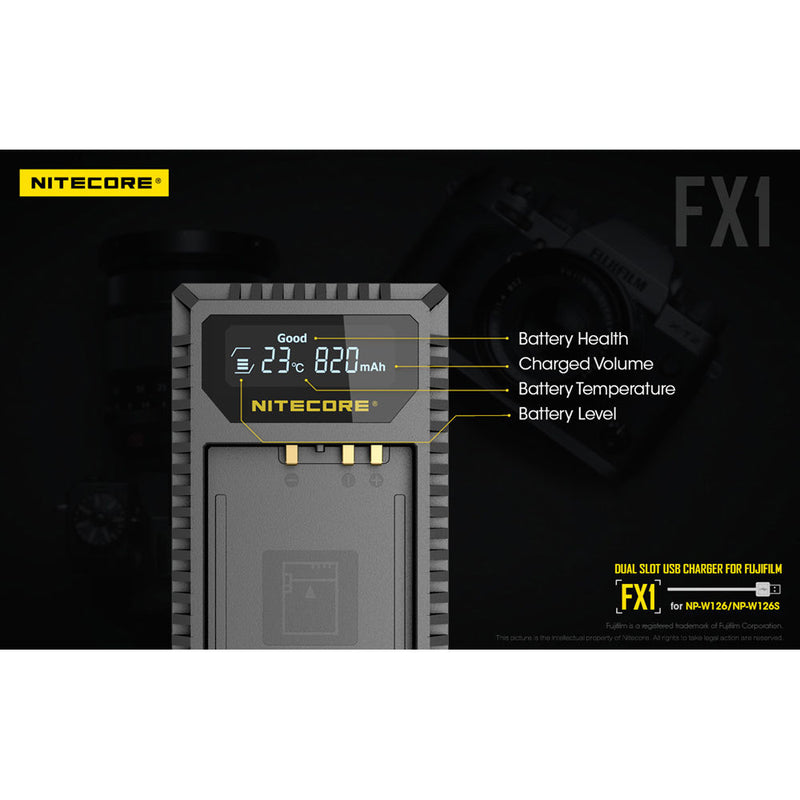 Nitecore FX1 Dual-Slot USB Travel Charger for FUJIFILM NP-W126 & NP-W126S Batteries