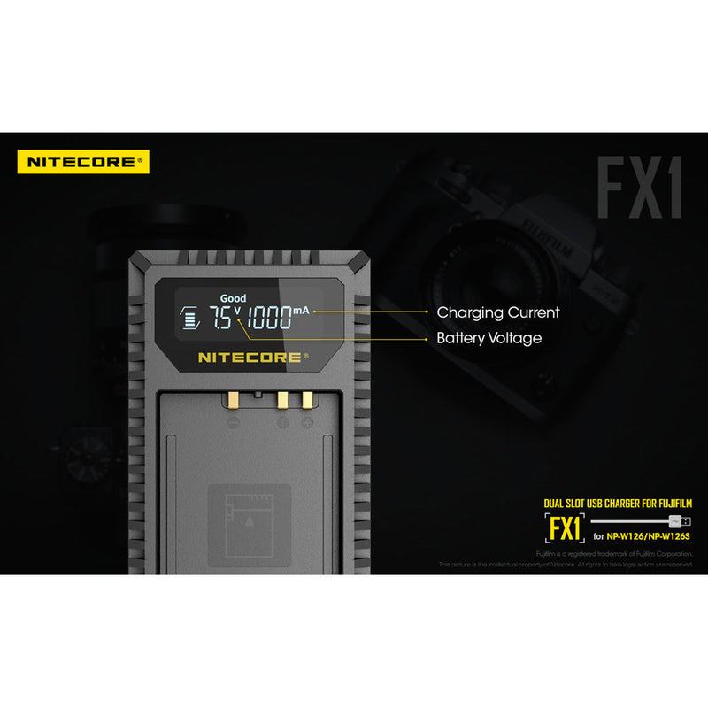Nitecore FX1 Dual-Slot USB Travel Charger for FUJIFILM NP-W126 & NP-W126S Batteries
