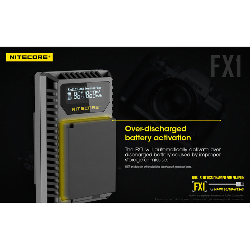 Nitecore FX1 Dual-Slot USB Travel Charger for FUJIFILM NP-W126 & NP-W126S Batteries