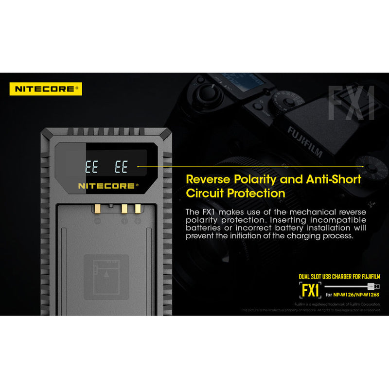 Nitecore FX1 Dual-Slot USB Travel Charger for FUJIFILM NP-W126 & NP-W126S Batteries