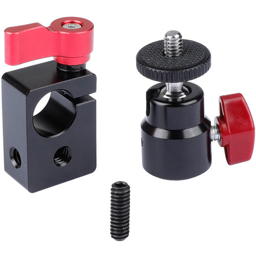 CAMVATE 15mm Rod Clamp With Mini Ball Head Mount (Red Lever)
