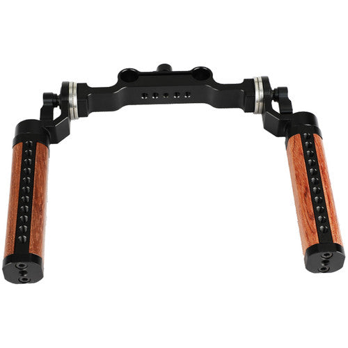 CAMVATE Arri-Style Wood Rosette Handle Grip 15mm Rod Clamp Railblock For DSLR Shoulder Rig (Dual Handles)
