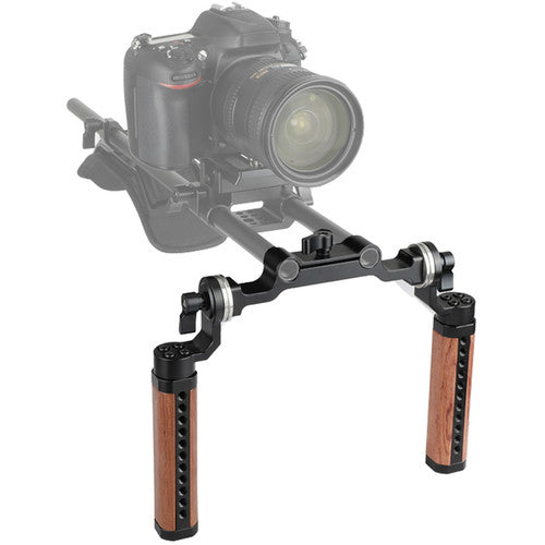 CAMVATE Arri-Style Wood Rosette Handle Grip 15mm Rod Clamp Railblock For DSLR Shoulder Rig (Dual Handles)