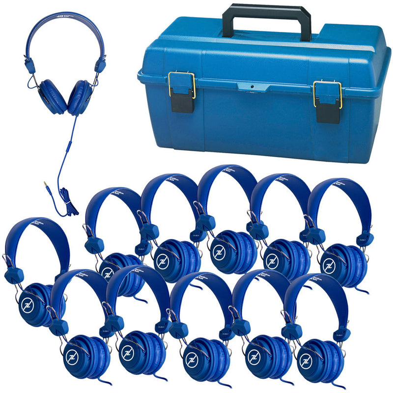 HamiltonBuhl Lab Pack of Favoritz Student Headphones with In-Line Microphones (Set of 12, Blue)