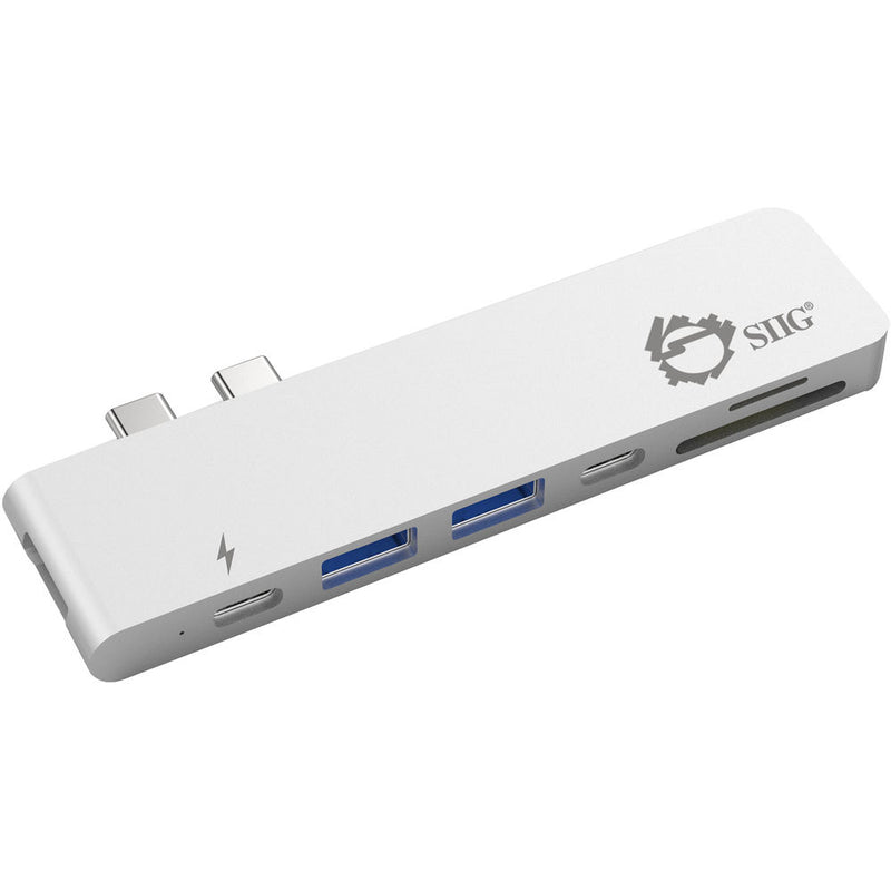 SIIG Dual USB Type-C Hub with HDMI, Card Reader, and Power Delivery (Silver)