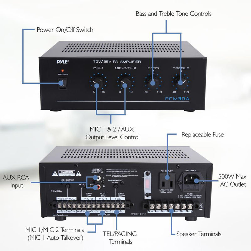 Pyle Home PCM30A 60W Power Amplifier with 25V/70V Output