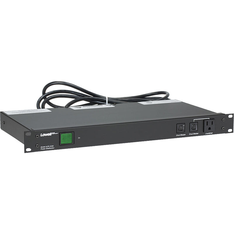Lowell Manufacturing Power Panel-20A, 5-Switched 4-Unswitched Outlets, 1U, 9' Cord