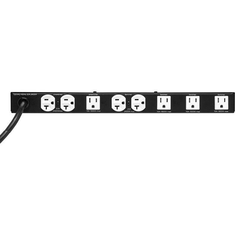 Lowell Manufacturing Power Panel-20A, 5-Switched 4-Unswitched Outlets, 1U, 9' Cord