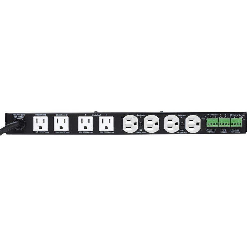 Lowell Manufacturing Power Panel-20A, 6-Switch 3-Unswitched Outlets, 1U, SEQ/Trigger