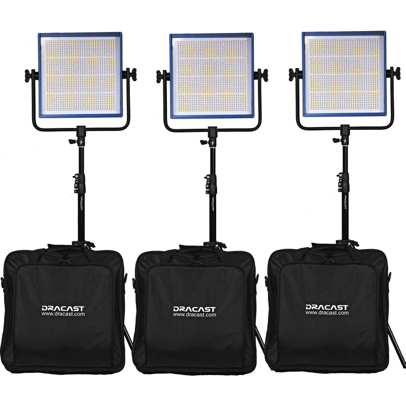 Dracast LED1000 Pro Bi-Color LED 3-Light Kit with Gold Mount Battery Plates and Stands