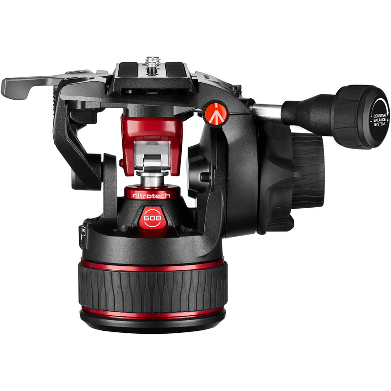 Manfrotto 608 Nitrotech Fluid Video Head and Carbon Fiber Twin Leg Tripod with Middle Spreader