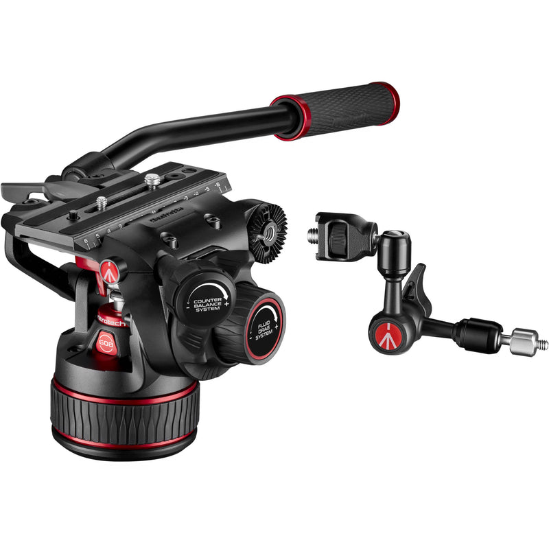 Manfrotto 608 Nitrotech Fluid Video Head and Carbon Fiber Twin Leg Tripod with Middle Spreader