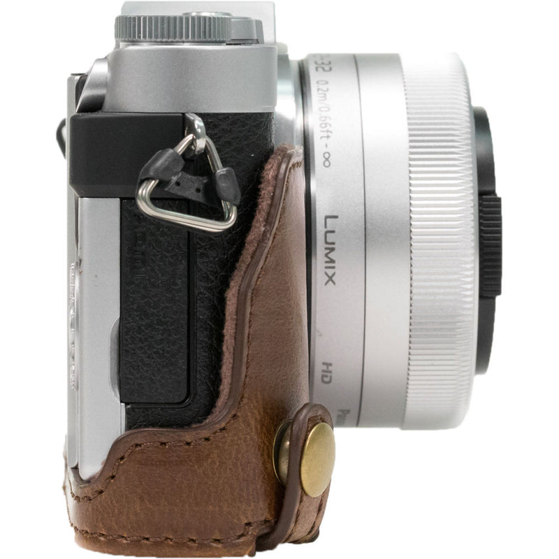 MegaGear Ever Ready PU Leather Case & Strap for Select Panasonic LUMIX with 12-32mm (Dark Brown)