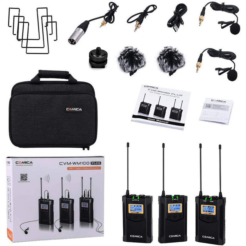 Comica Audio CVM-WM100-PLUS UHF Wireless Dual Microphone System with 1-Receiver