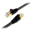 Tera Grand CAT-7 10 Gigabit Ultra Flat Ethernet Patch Braided Cable, 25' (Black,White)