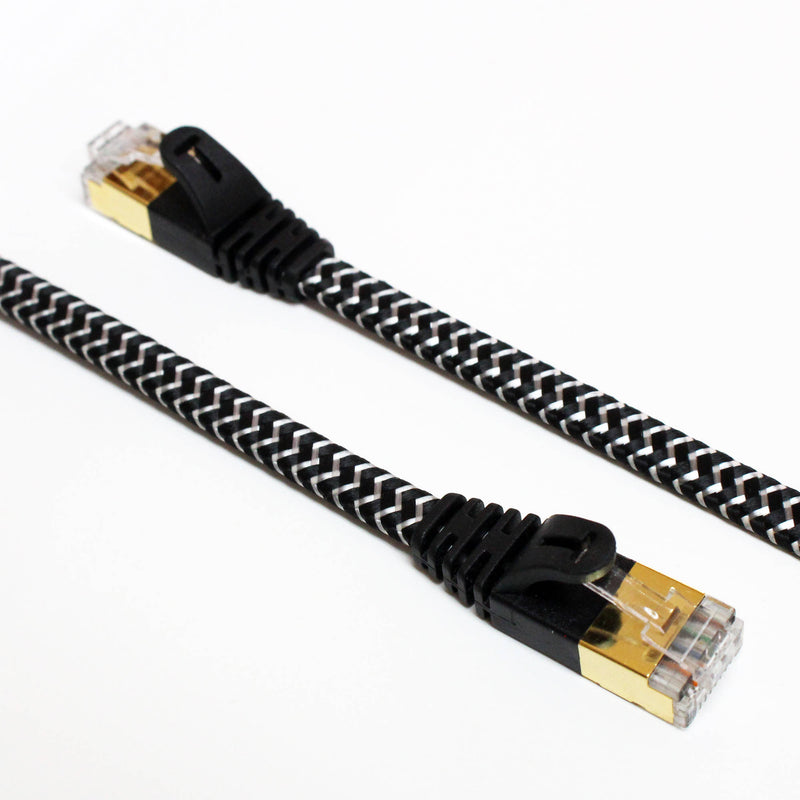 Tera Grand CAT-7 10 Gigabit Ultra Flat Ethernet Patch Braided Cable, 12' (Black,White)
