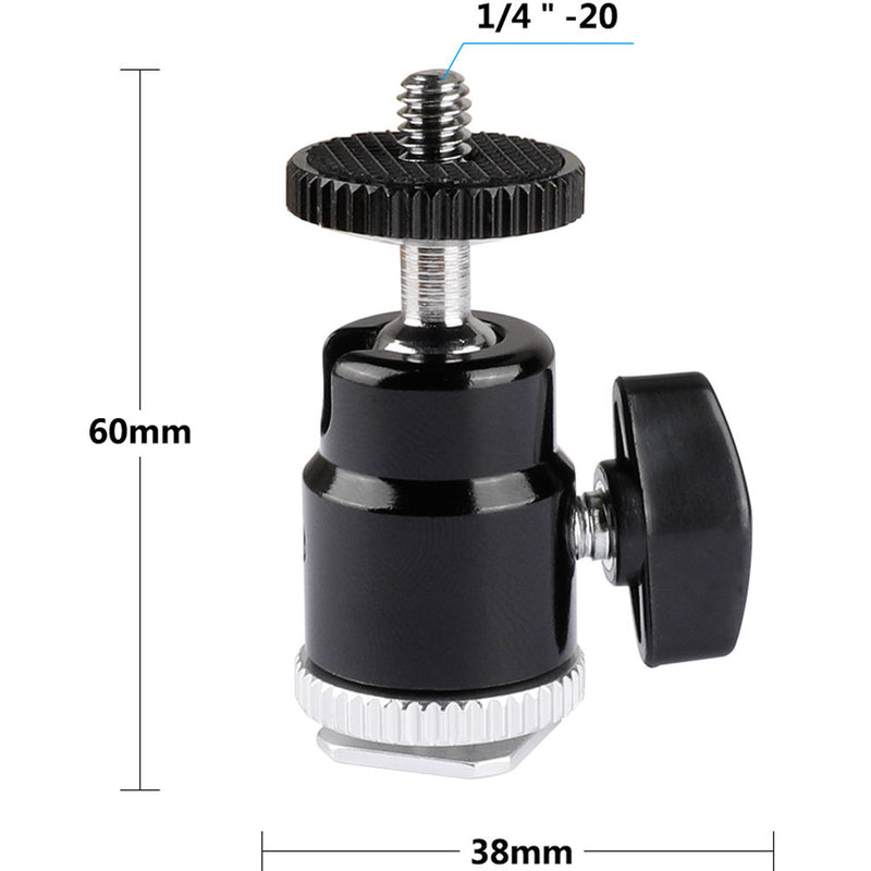 CAMVATE 1/4"-20 Mini Ball Head & Shoe Mount Adapter (2-Pack)