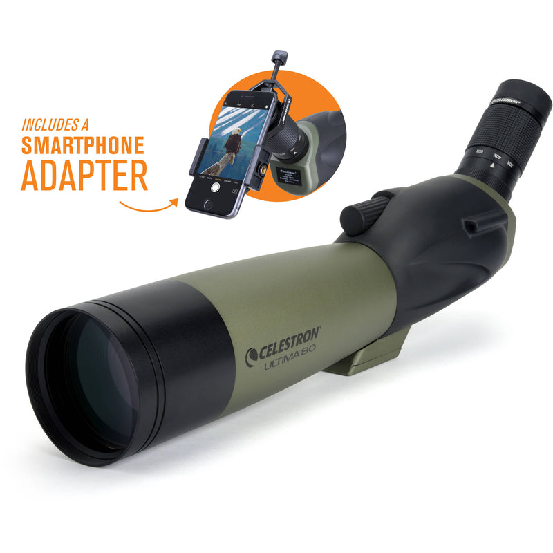 Celestron Ultima 80 20-60x80mm Spotting Scope and Smartphone Adapter Kit (Angled Viewing)