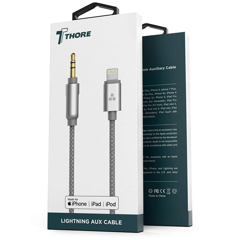 Thore 3.5mm Audio to Lightning Connector Aux Cable (4', Gray)