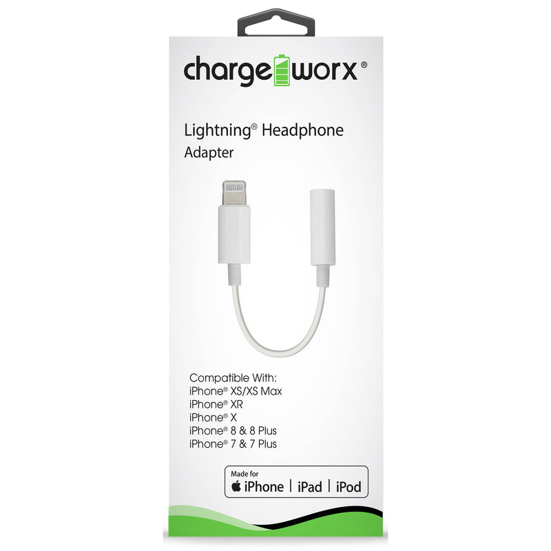 ChargeWorx Lightning Headphone Adapter (White, 3")