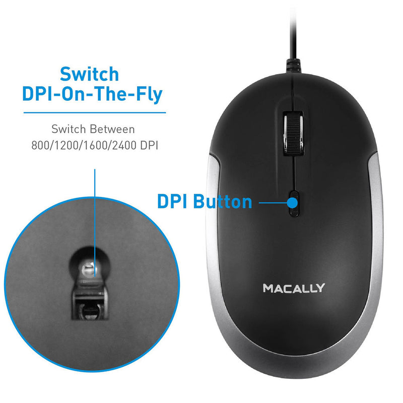 Macally USB Optical Silent Click Mouse (Black/Gray)