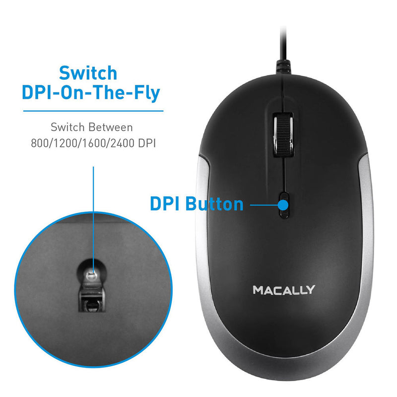 Macally USB Type-C Optical Mouse (Black/Space Gray)