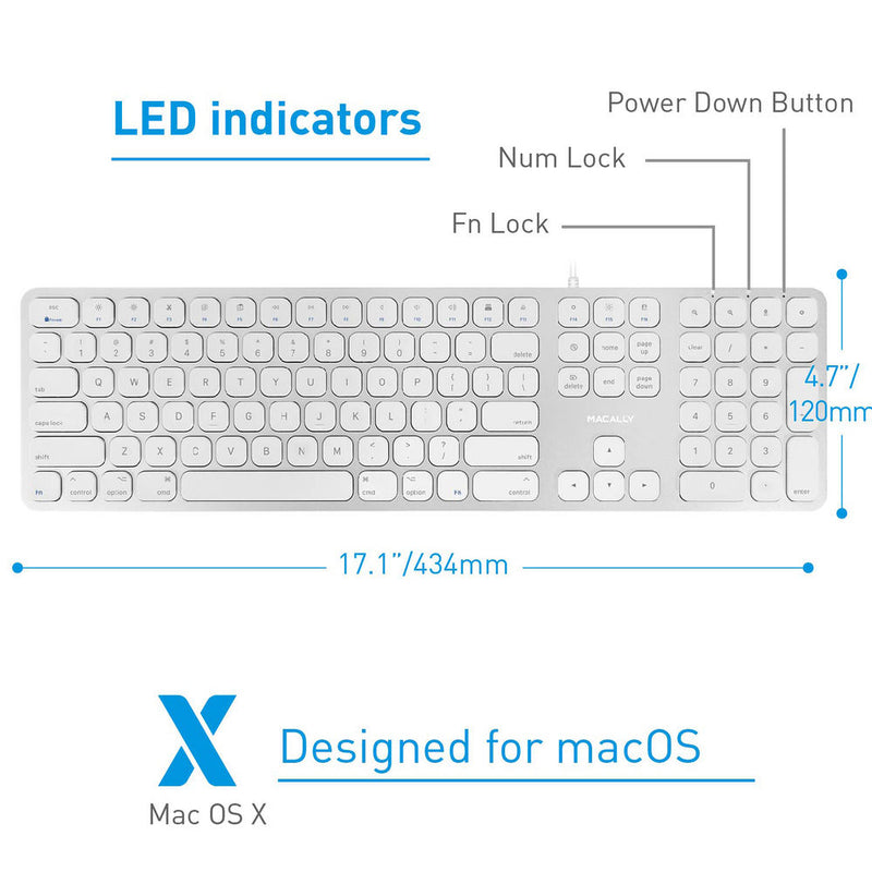 Macally Aluminum Slim Keyboard with 2 USB Ports