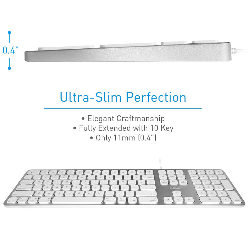 Macally Aluminum Slim Keyboard with 2 USB Ports