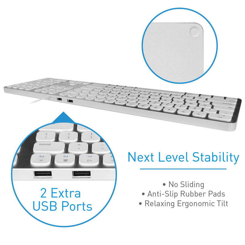 Macally Aluminum Slim Keyboard with 2 USB Ports