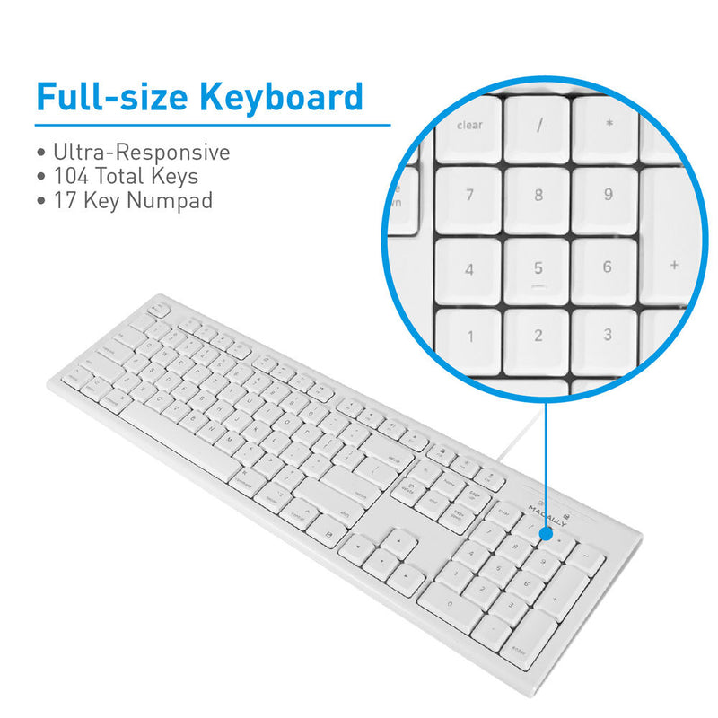 Macally Full Size USB-A Keyboard & USB-A Mouse Combo for Mac