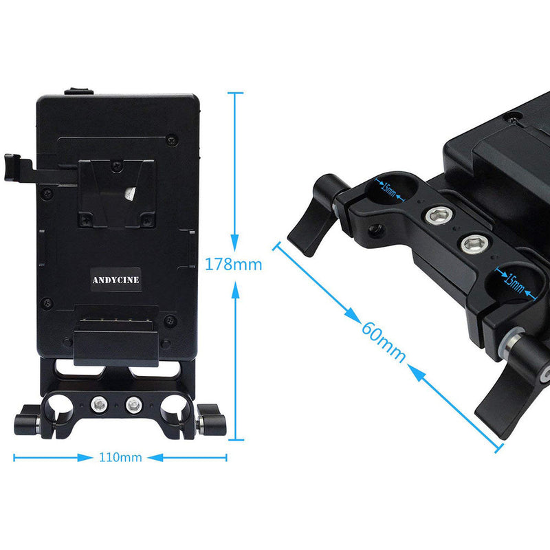 ANDYCINE Multi-Output V-Mount Battery Plate with Rod Mount, Cheese Plate, and Mixed Cables