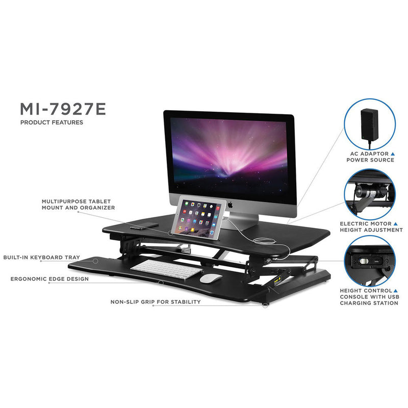 Mount-It! Electric Standing Desk Converter with Built-In USB Charging Port