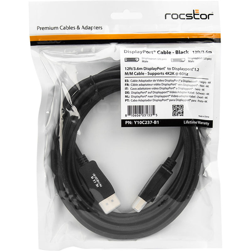 Rocstor DisplayPort 1.2 Cable (12', Black)