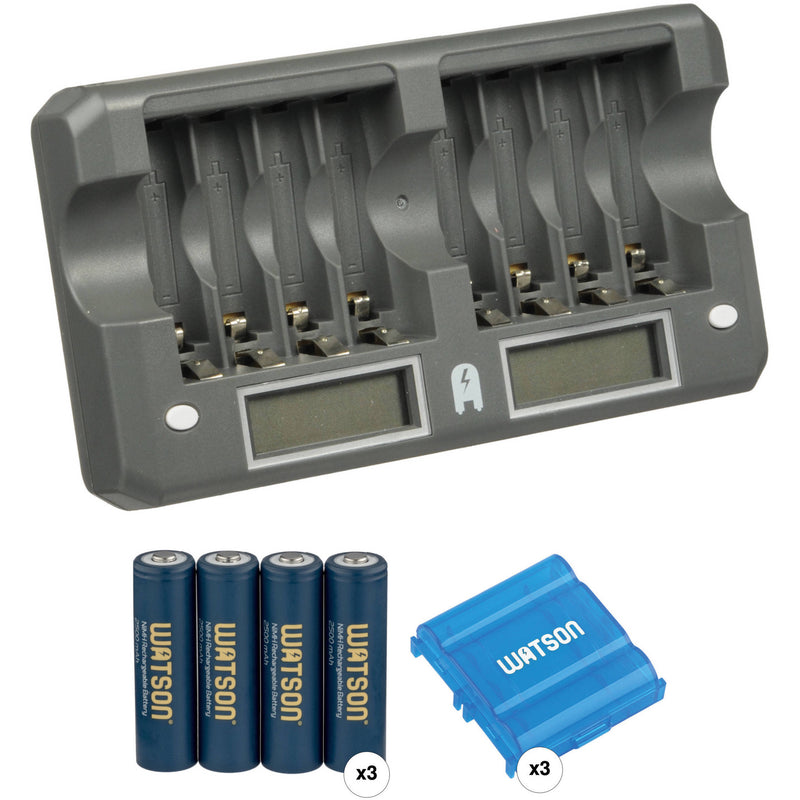 Watson 8-Bay Rapid Charger with MX AA NiMH and CX AA Rechargeable NiMH Battery Kit