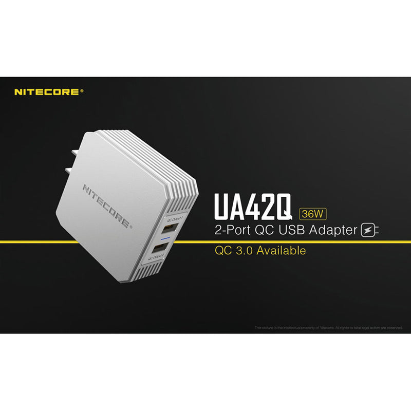 Nitecore UA42Q 36W Dual-Port USB Wall Charger with Quick Charge 3.0