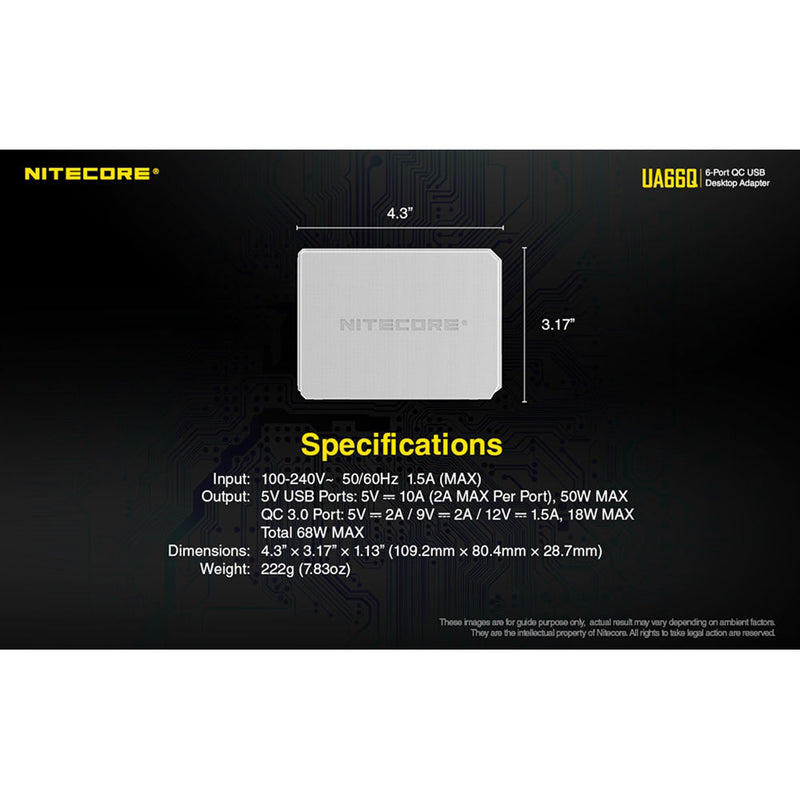 Nitecore UA66Q 6-Port USB 2.0 68W Power Adapter with Quick Charge 3.0