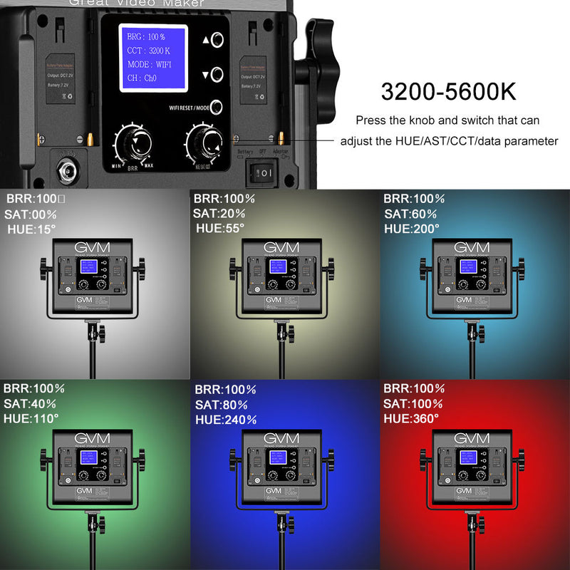 GVM 800D-RGB LED Studio 3-Video Light Kit