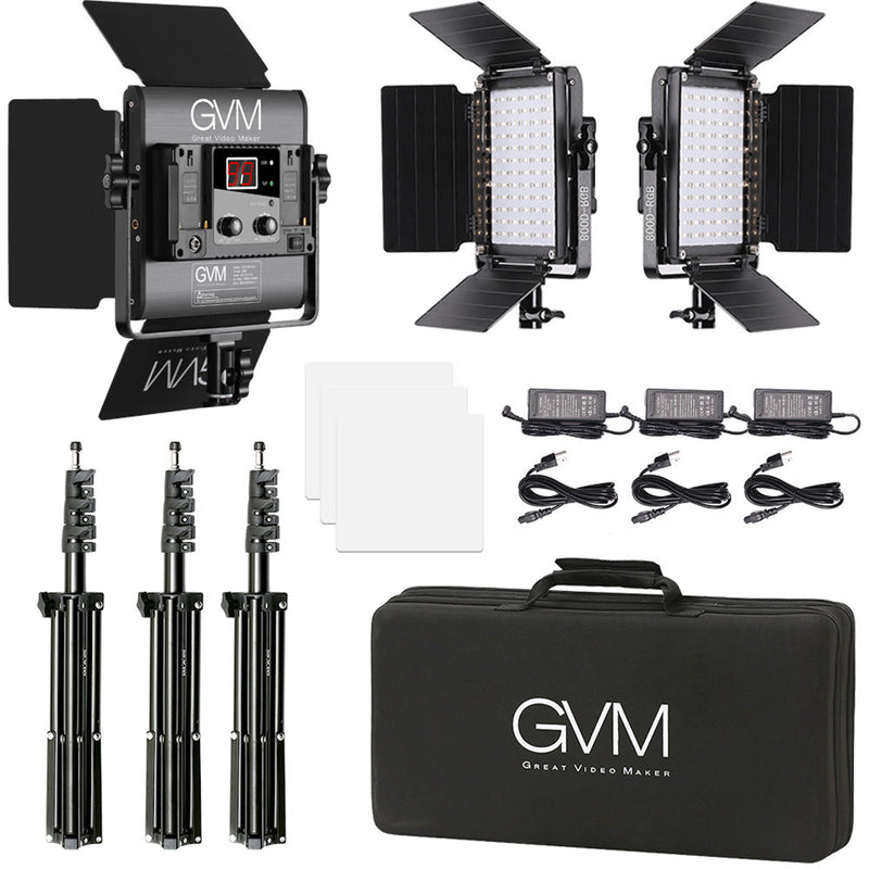 GVM 800D-RGB LED Studio 3-Video Light Kit