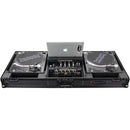 Odyssey Black Low-Profile DJ Coffin with 12" Mixer and Two Turntables, Wheels, and Glide Platform