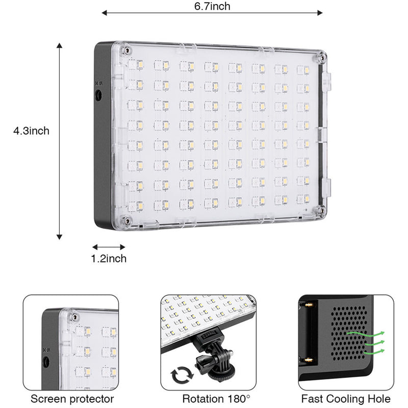 GVM RGB-10S LED On-Camera RGB LED Video Light with Wi-Fi Control