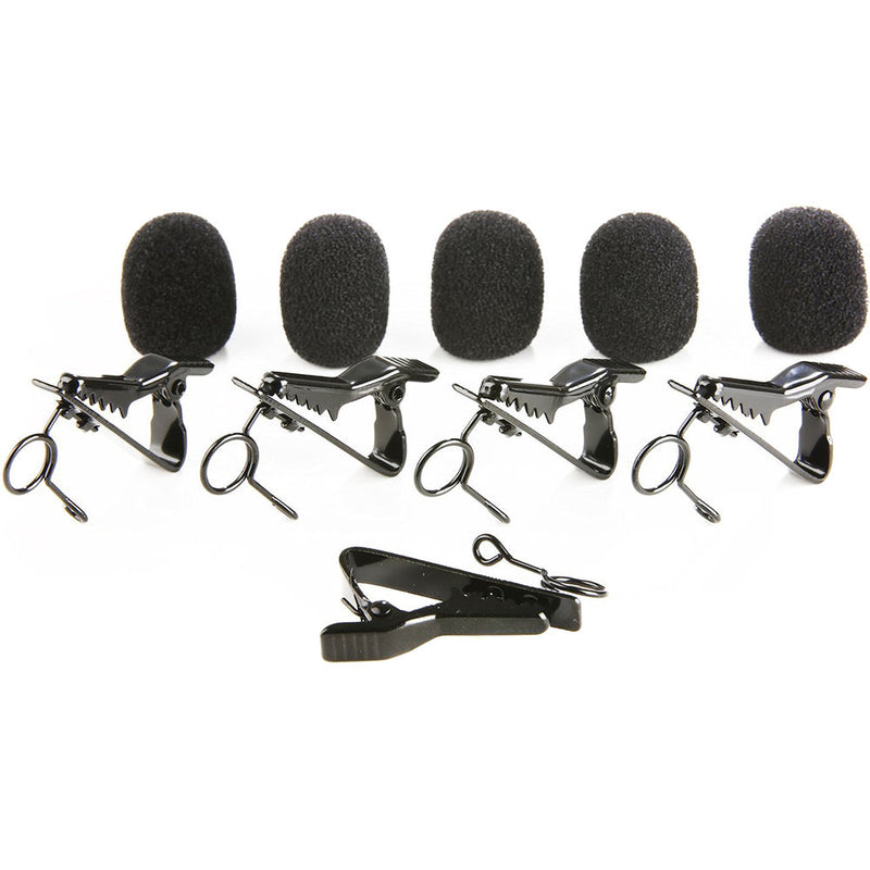 Movo Photo Foam Windscreen and Tie Clip Kit for Lavalier Mics (5 Sets)