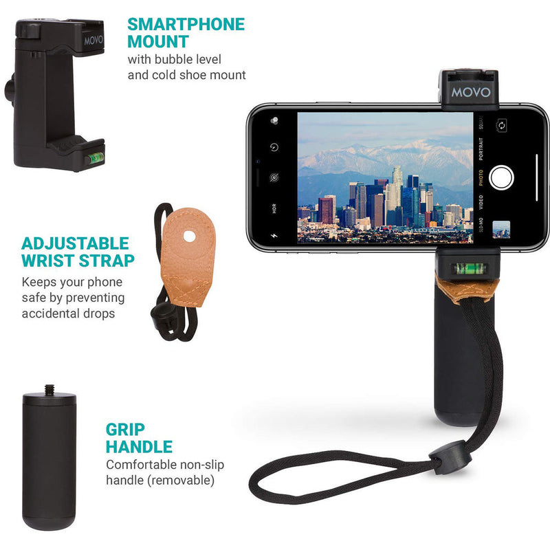 Movo Photo Grip Handle Rig With Wrist Strap And Tripod Mount For Smartphones