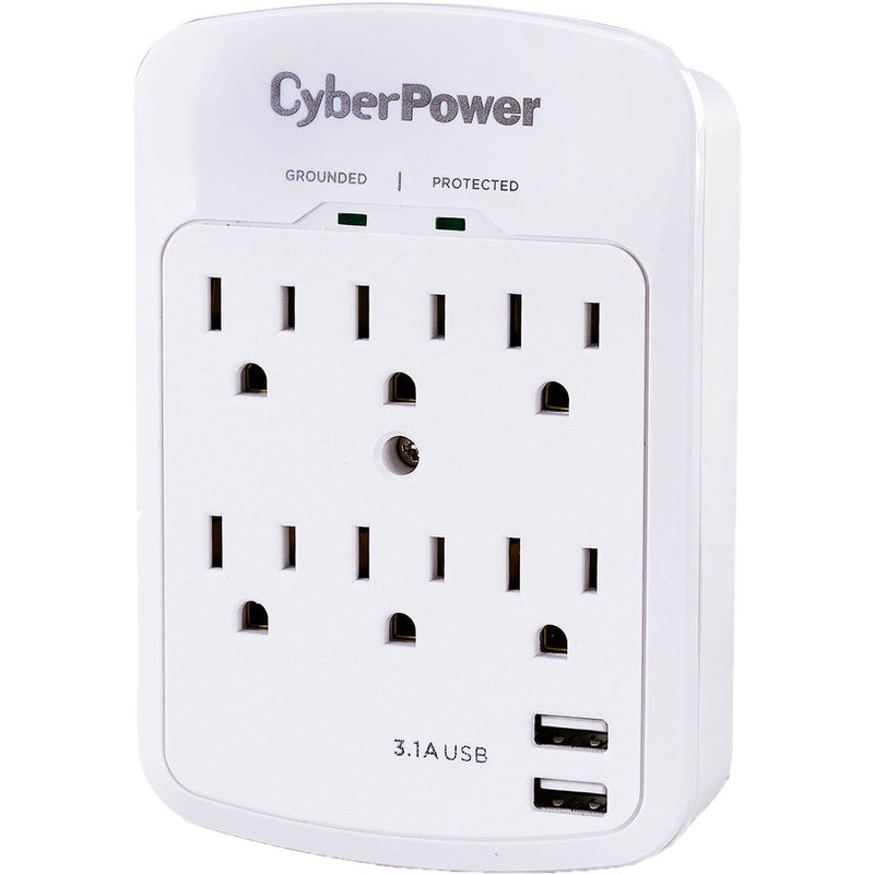 CyberPower P600WU 6-Outlet Professional Surge Protector (White, Wall Tap)