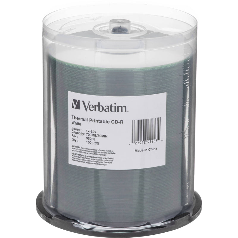 Verbatim CD-R 700MB, 80 Minute, 52x White Thermal Printable Recording Compact Disc (Spindle Pack of 100)