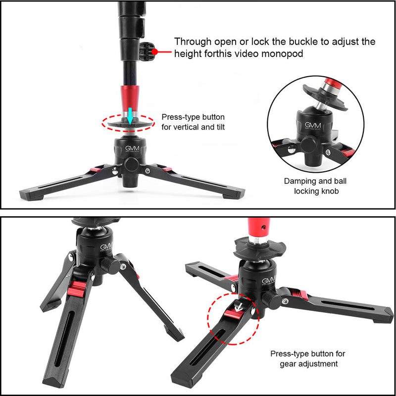 GVM Aluminum 5-Section Monopod with Video Fluid Head