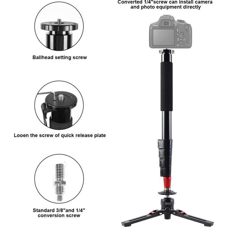 GVM Aluminum 5-Section Monopod with Video Fluid Head