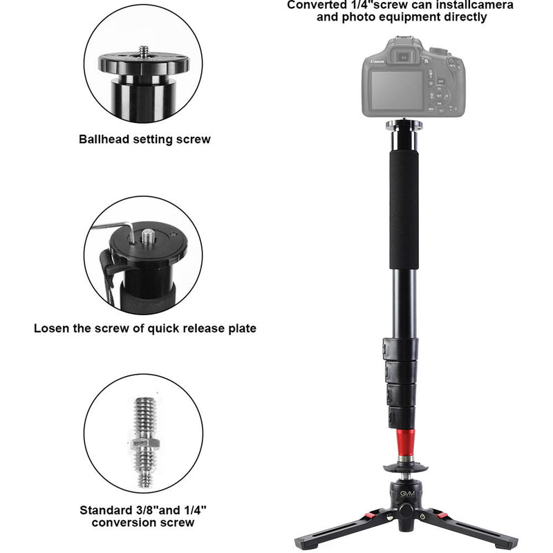 GVM Aluminum 5-Section Monopod with Video Fluid Head